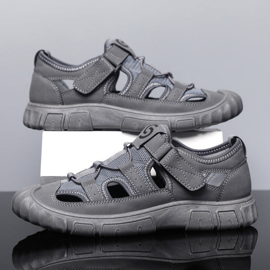 Herren-Sommersandalen Mit Mesh-Obermaterial, Klettverschluss, Hohlem Design Und Gummisohle