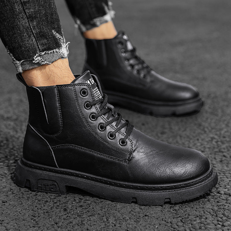 Herren-Martin-Stiefel für den Herbst mit runder Zehenpartie und Schnürverschluss vorne
