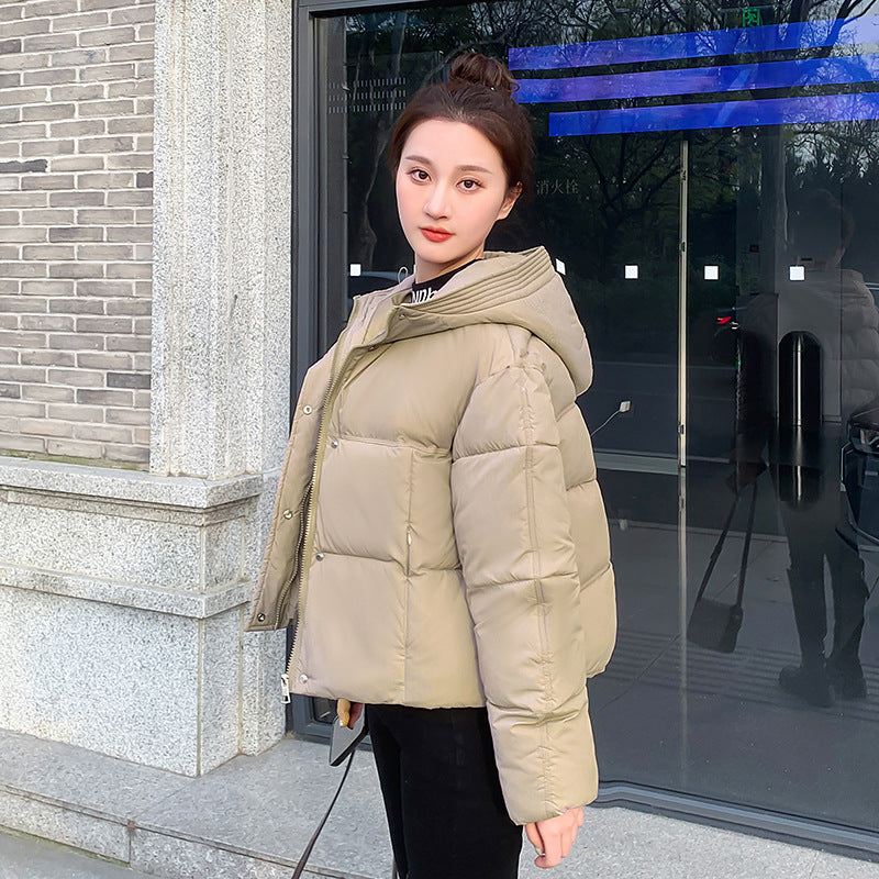 Damen Winter Kurz-Daunenjacke mit Kapuze und Reißverschluss