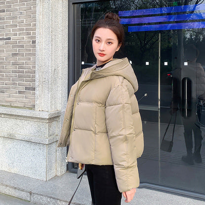 Damen Winter Kurz-Daunenjacke mit Kapuze und Reißverschluss