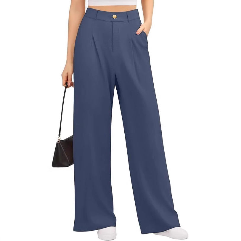 Women's stretch pants with high waist and wide leg