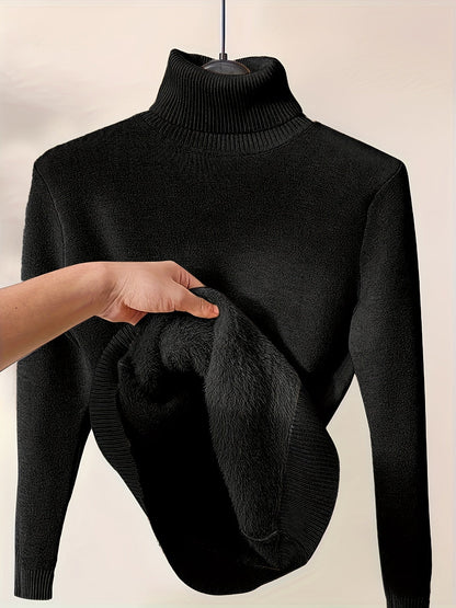 Damen Rollkragenpullover Langarm Glatte Oberfläche Dehnbar – Elegant und Vielseitig
