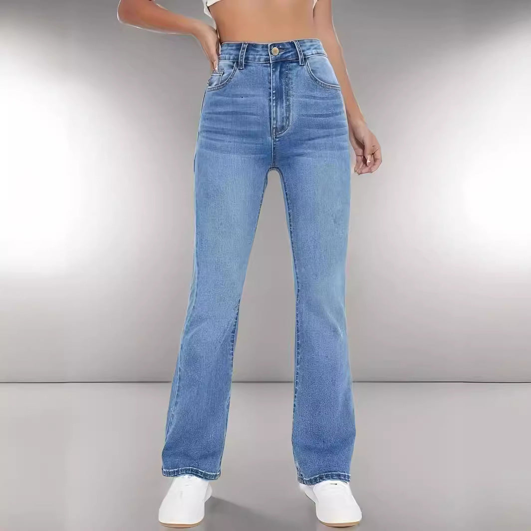 Damen-Jeans mit hohem Bund, geradem Schnitt, schmaler Passform und Stretch-Denim-Mix