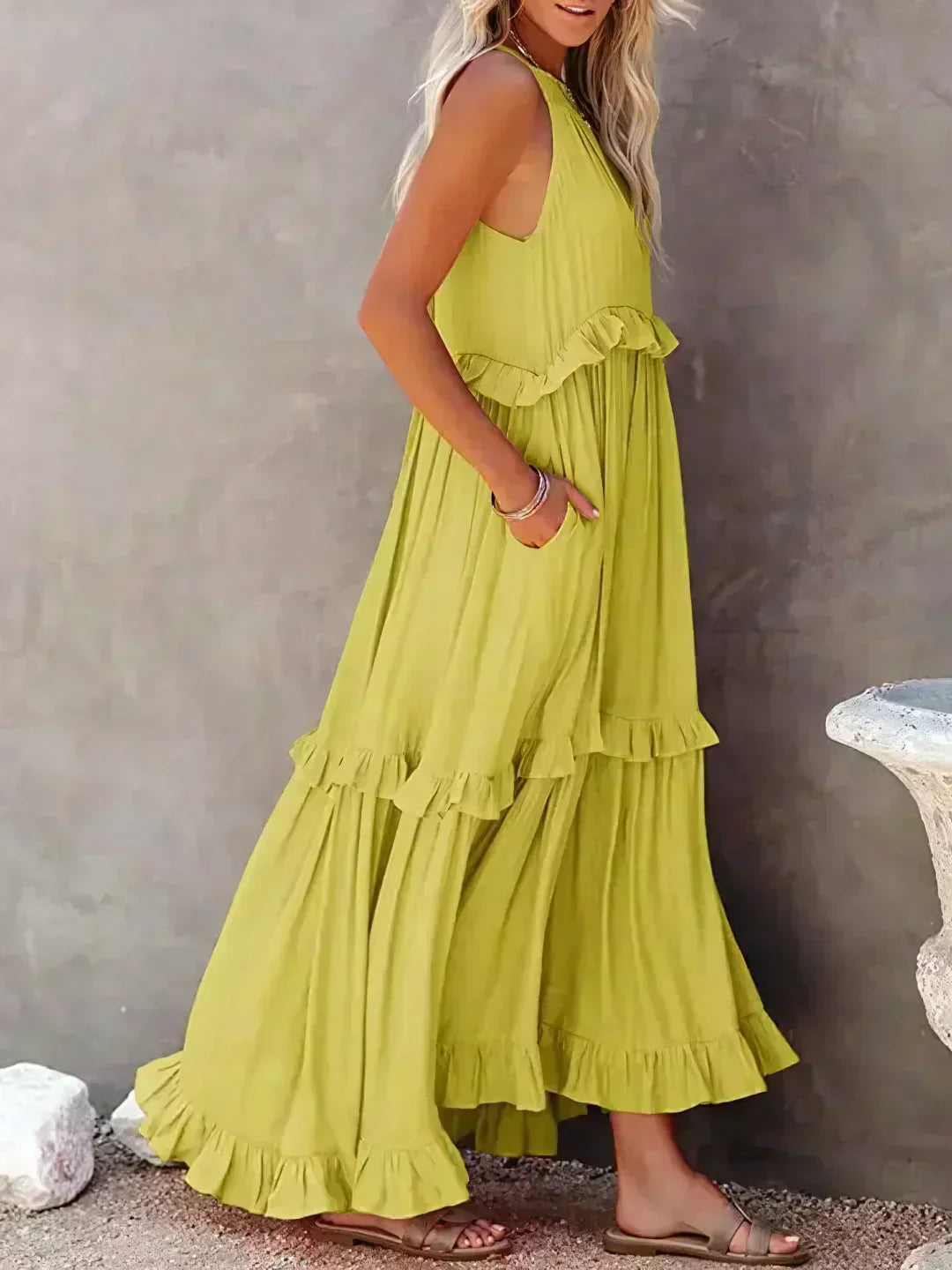 Damen Sommerkleid ohne Ärmel mit Rüschendetails