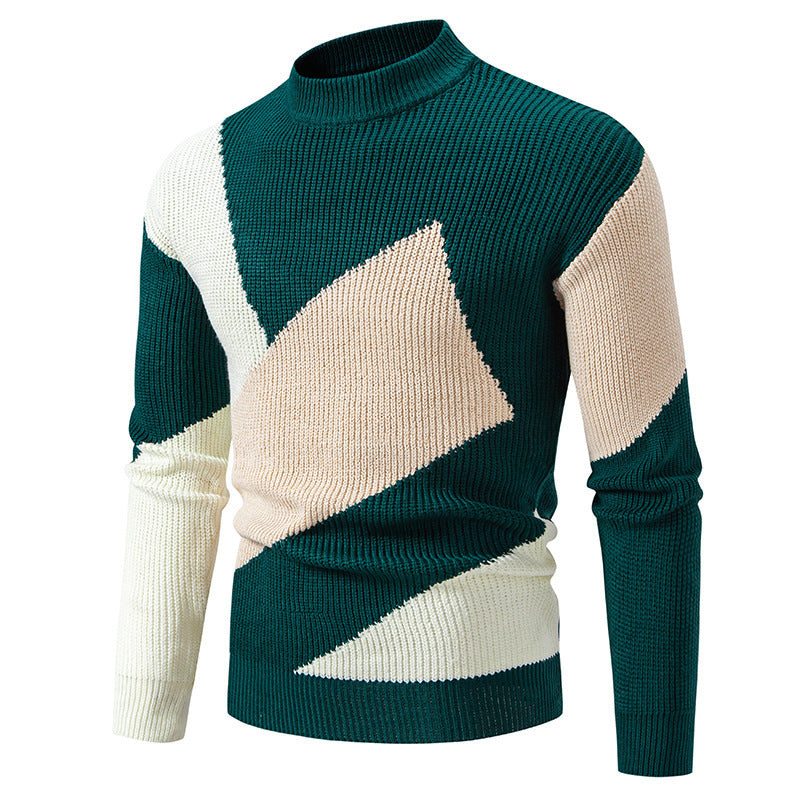 Men's Sweater Crew Neck Straight Fit Multicolor Jacquard – Cotton Blend