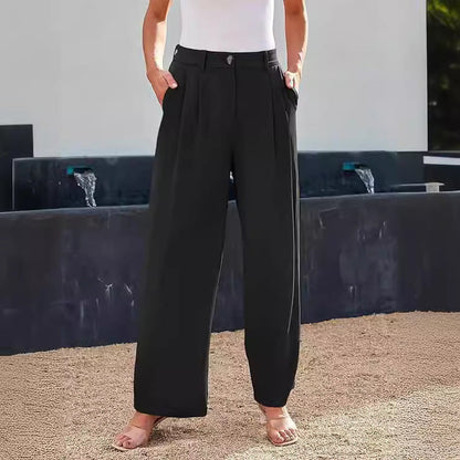 Women's business trousers with high waist, elastic waistband, and wide leg – Classic style