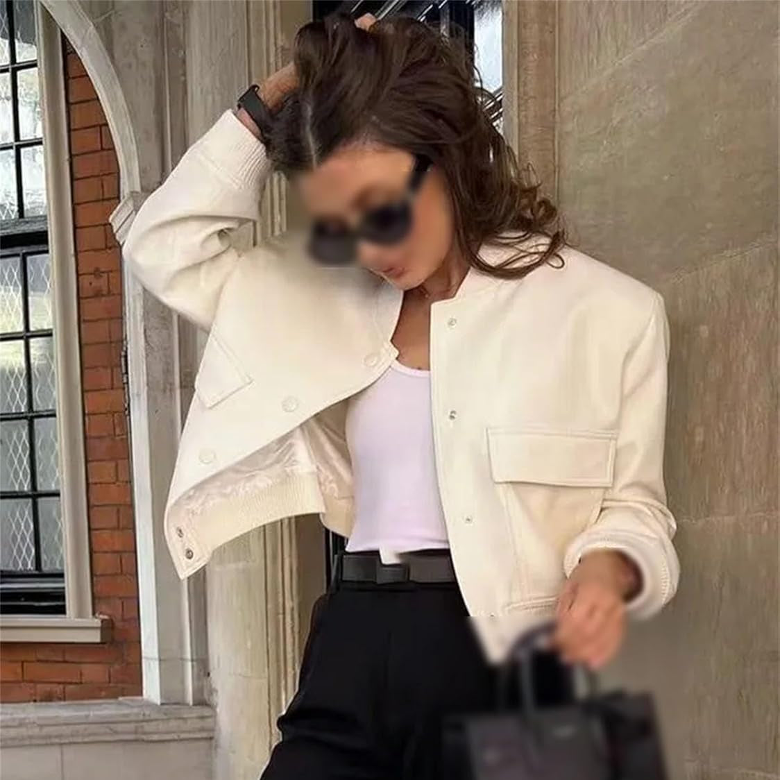 Damen Herbst Bomberjacke Mit Reverskragen Und Taschen Beige