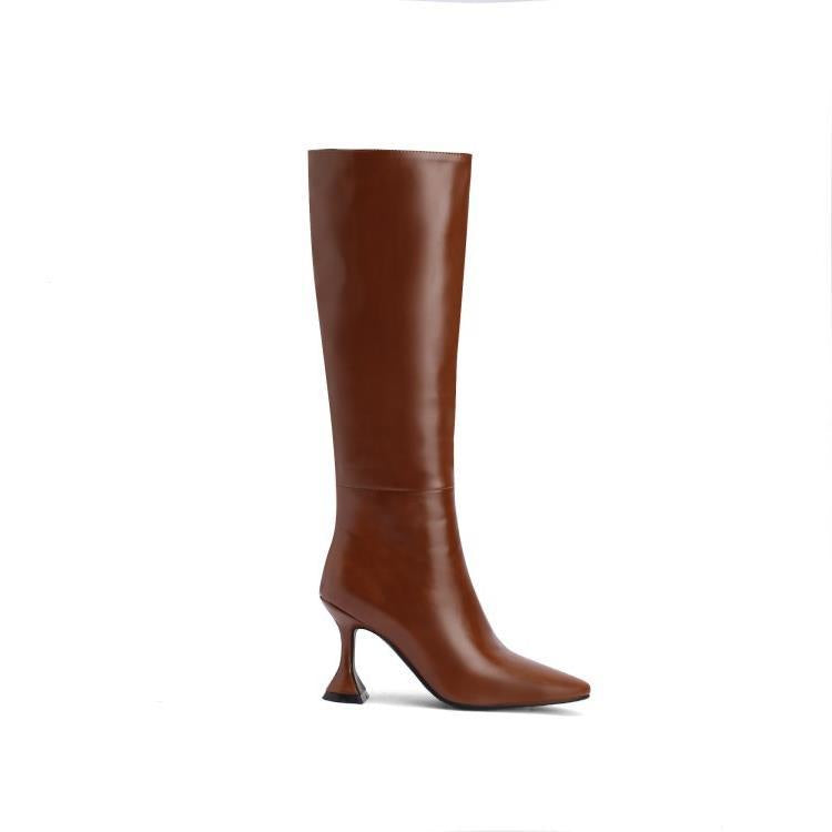 Damen Overknee Stiefel mit spitzer Spitze und Stiletto Absatz – PU Look