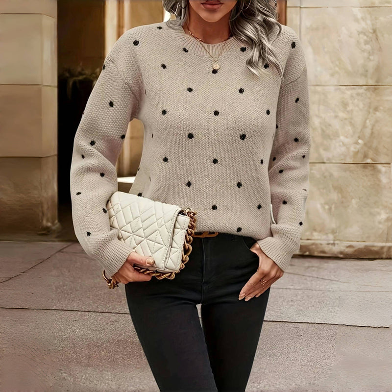Damenpullover Polka-Dot Rundhalsausschnitt Lange Ärmel