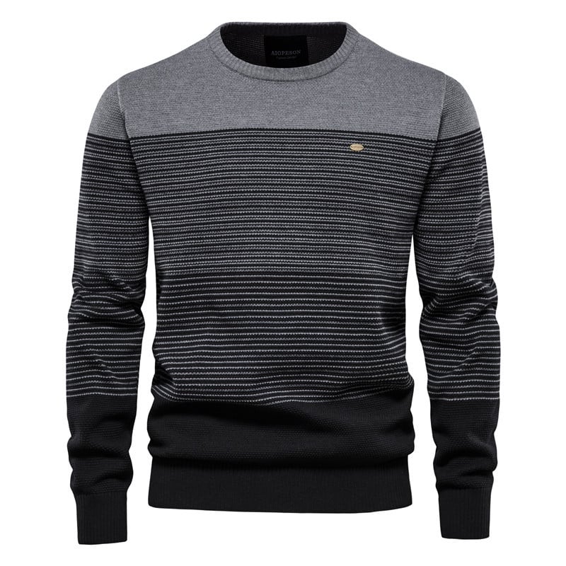 Herren Pullover Rundhals Langarm Kontrastfarben Schmale Passform – Baumwoll-Mischung