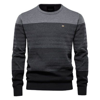 Herren Pullover Rundhals Langarm Kontrastfarben Schmale Passform – Baumwoll-Mischung