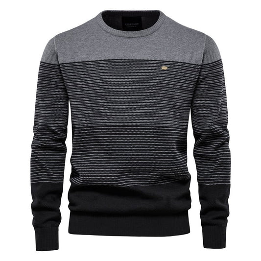 Herren Pullover Rundhals Langarm Kontrastfarben Schmale Passform – Baumwoll-Mischung