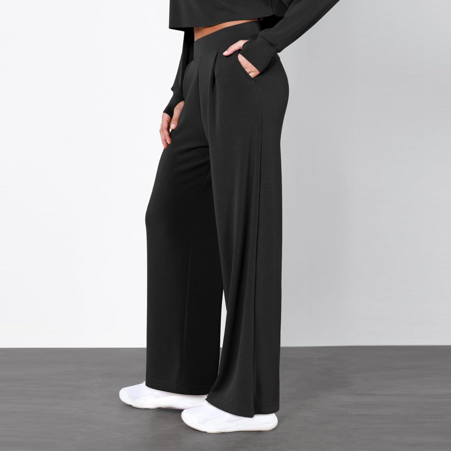 Damen-Hose mit hohem Bund und geradem Bein – Fließender Stil