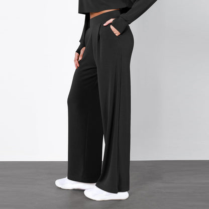 Damen-Hose mit hohem Bund und geradem Bein – Fließender Stil