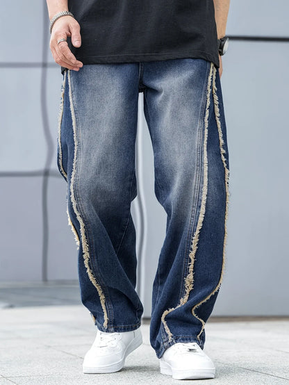 Herren-Jeans mit lockerem Schnitt und rohen Kanten