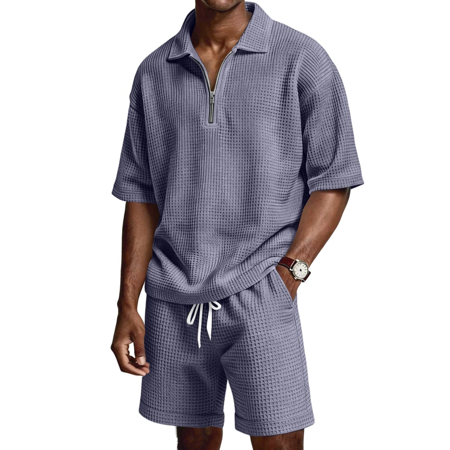 Herren Sommer Set mit Poloshirt und Shorts – Reißverschlusskragen