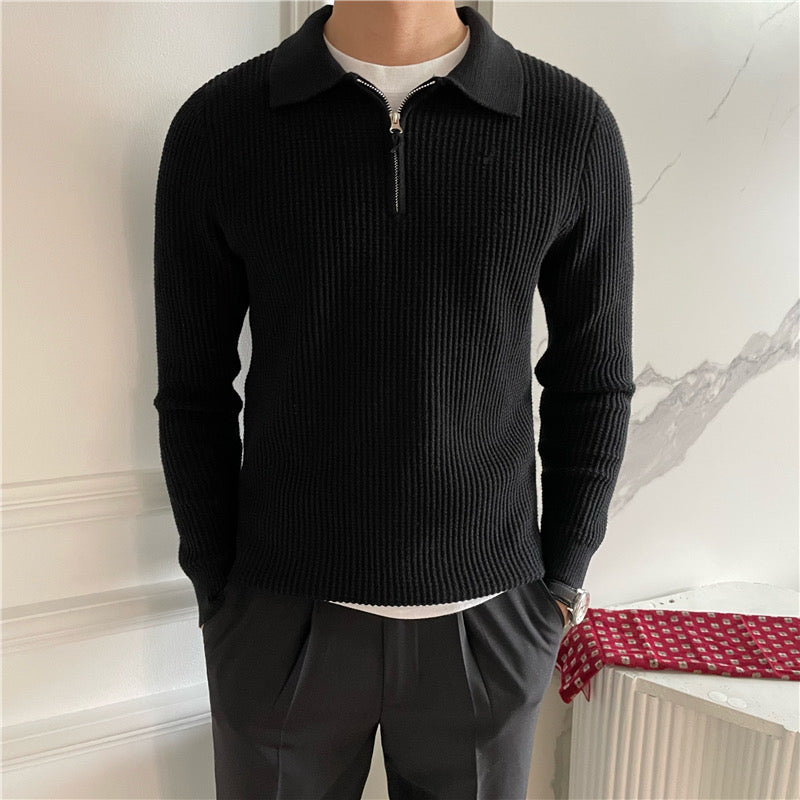 Herren-Halbzip-Pullover mit Rippstruktur und Kragen-Detail