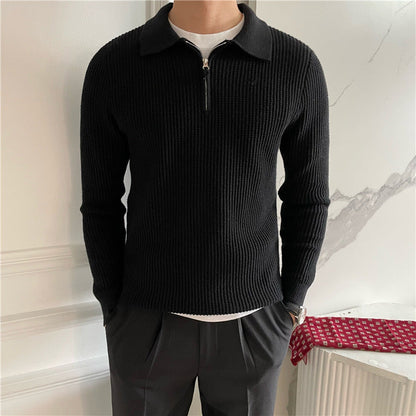Herren-Halbzip-Pullover mit Rippstruktur und Kragen-Detail