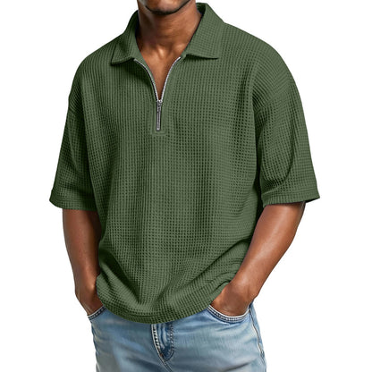 Herren Sommer Waffelstrick Poloshirt – Kurzarm Normale Passform