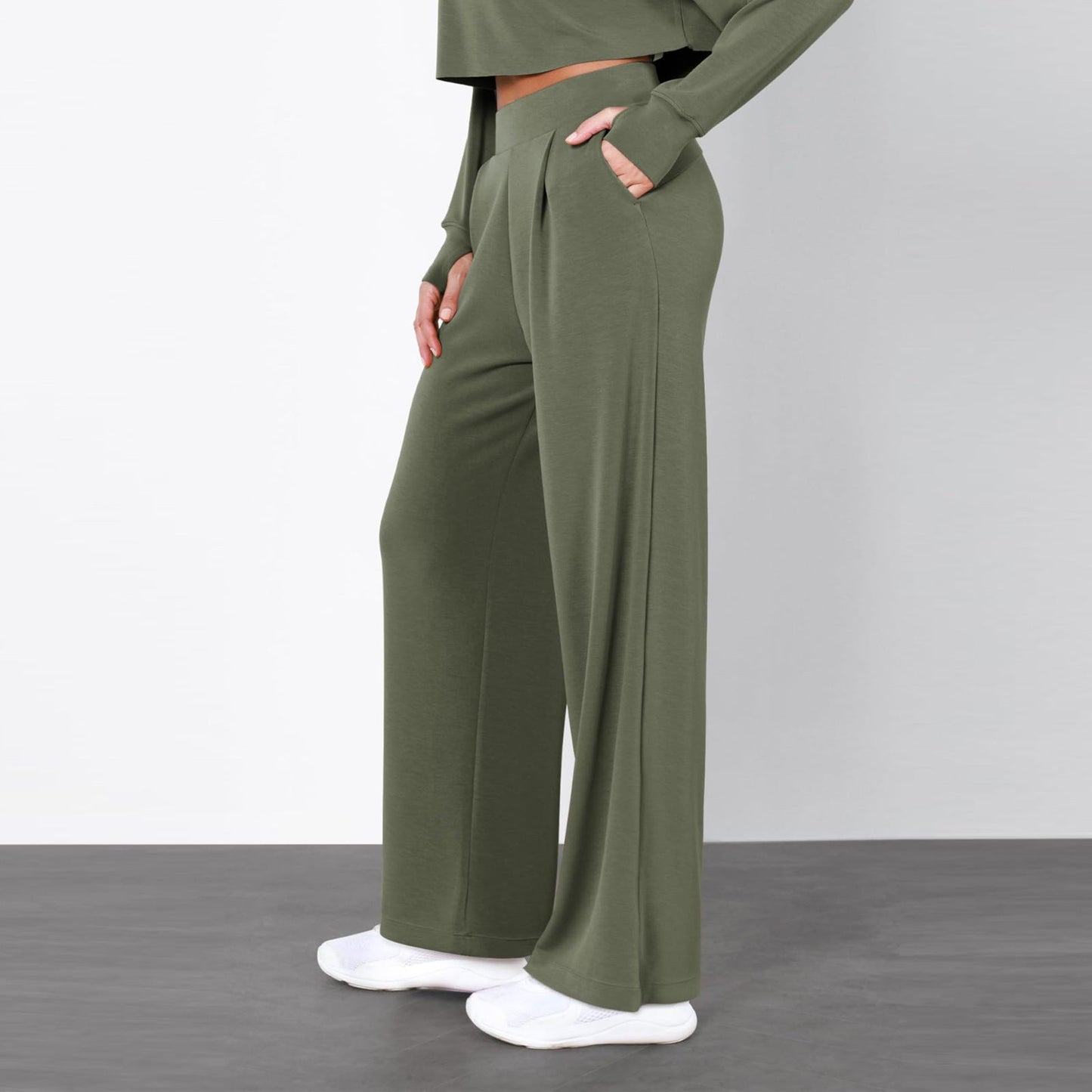 Damen-Hose mit hohem Bund und geradem Bein – Fließender Stil