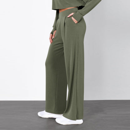 Damen-Hose mit hohem Bund und geradem Bein – Fließender Stil