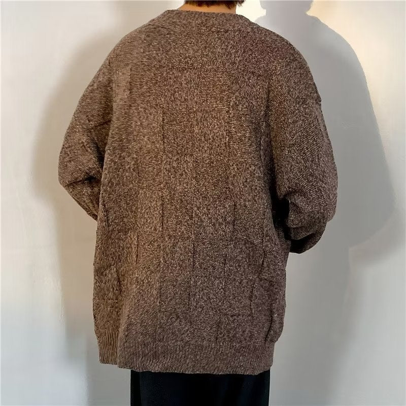 Herren Winter Pullover Rautenmuster Langarm Lockerer Schnitt – Woll-Mischung