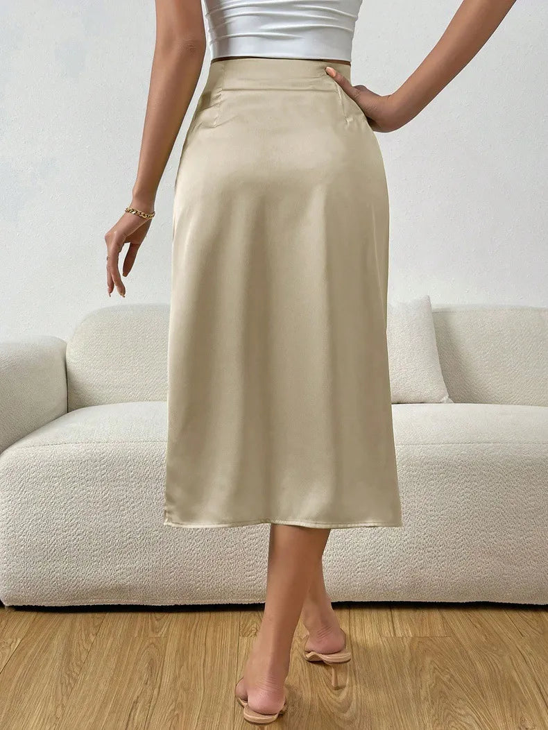 Damen Sommer Faltenrock in A-Linien-Form mit Frontschlitz