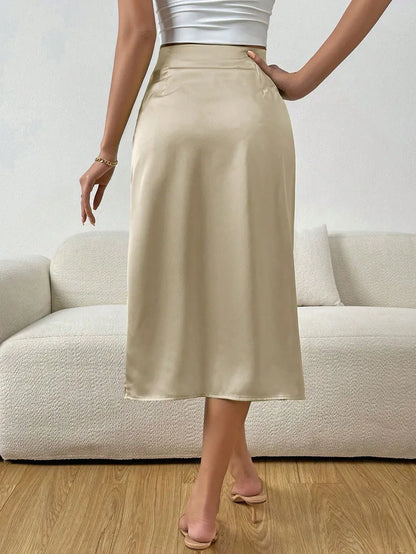 Damen Sommer Faltenrock in A-Linien-Form mit Frontschlitz