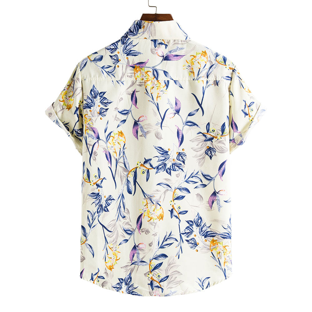 Herren Sommerhemd Mit Blumenmuster, Kurzarm, Reverskragen, Slim Fit, Urlaubs-Top
