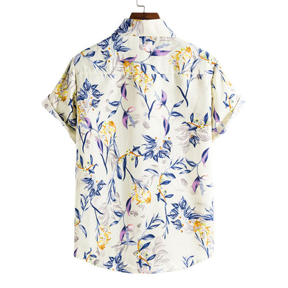 Herren Sommerhemd Mit Blumenmuster, Kurzarm, Reverskragen, Slim Fit, Urlaubs-Top