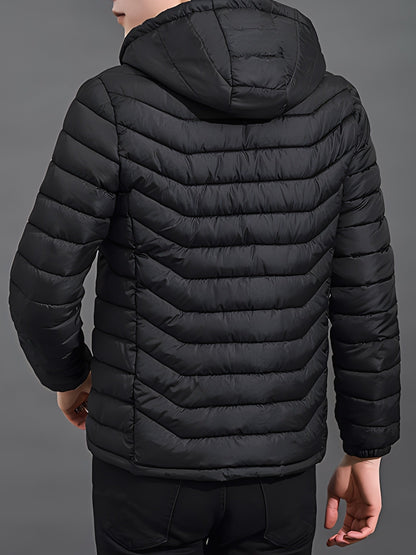 Herren-Steppjacke mit geschlossener Front und schützender Kapuze
