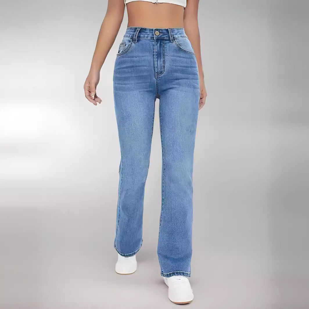 Damen-Jeans mit hohem Bund, geradem Schnitt, schmaler Passform und Stretch-Denim-Mix