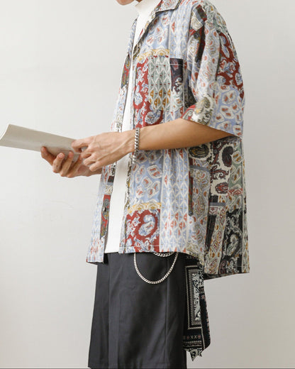 Herren Sommer Retro Kurzarmhemd Mit Blumenmuster, Eckigem Kragen Und Hohem Baumwollanteil