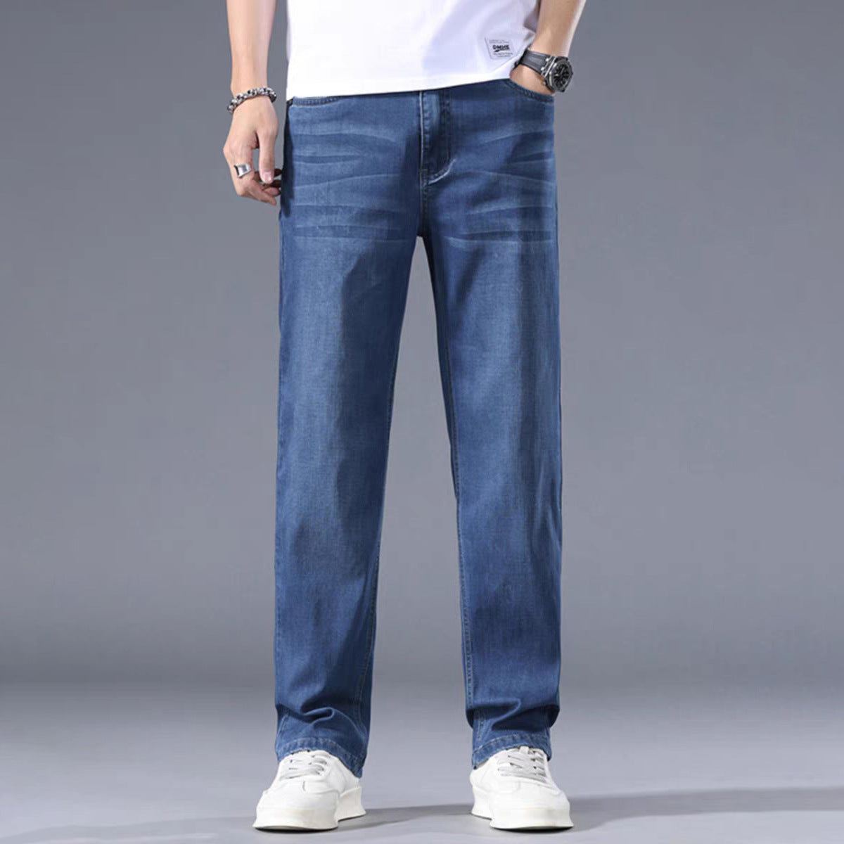 Herren Lange, Schmal Zulaufende Jeans Mit Mittelhohem Bund