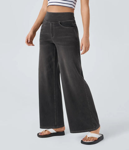 Women's Pants with High Waist and Elastic Waistband