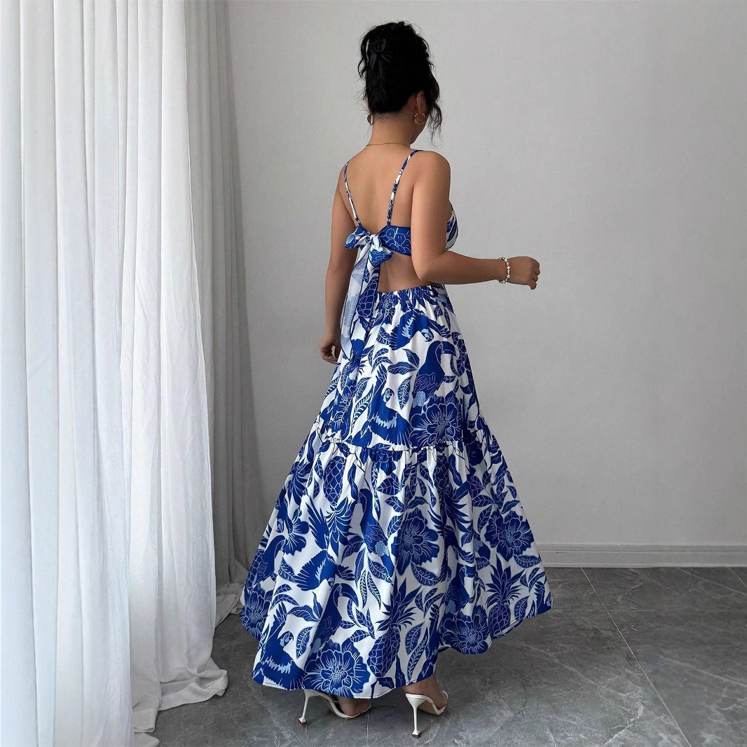 Damen Maxikleid mit Blumenmuster – Neckholder Ärmelloses Design