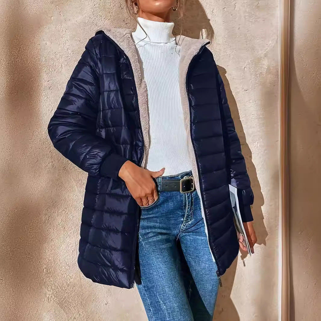Damen Winter-Steppjacke mit Kapuze und Fleecefutter