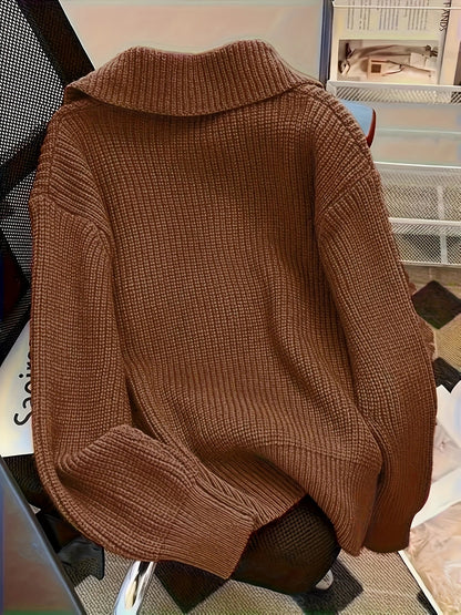 Damen-Strickjacke für den Herbst mit großen Revers und lockerem Schnitt