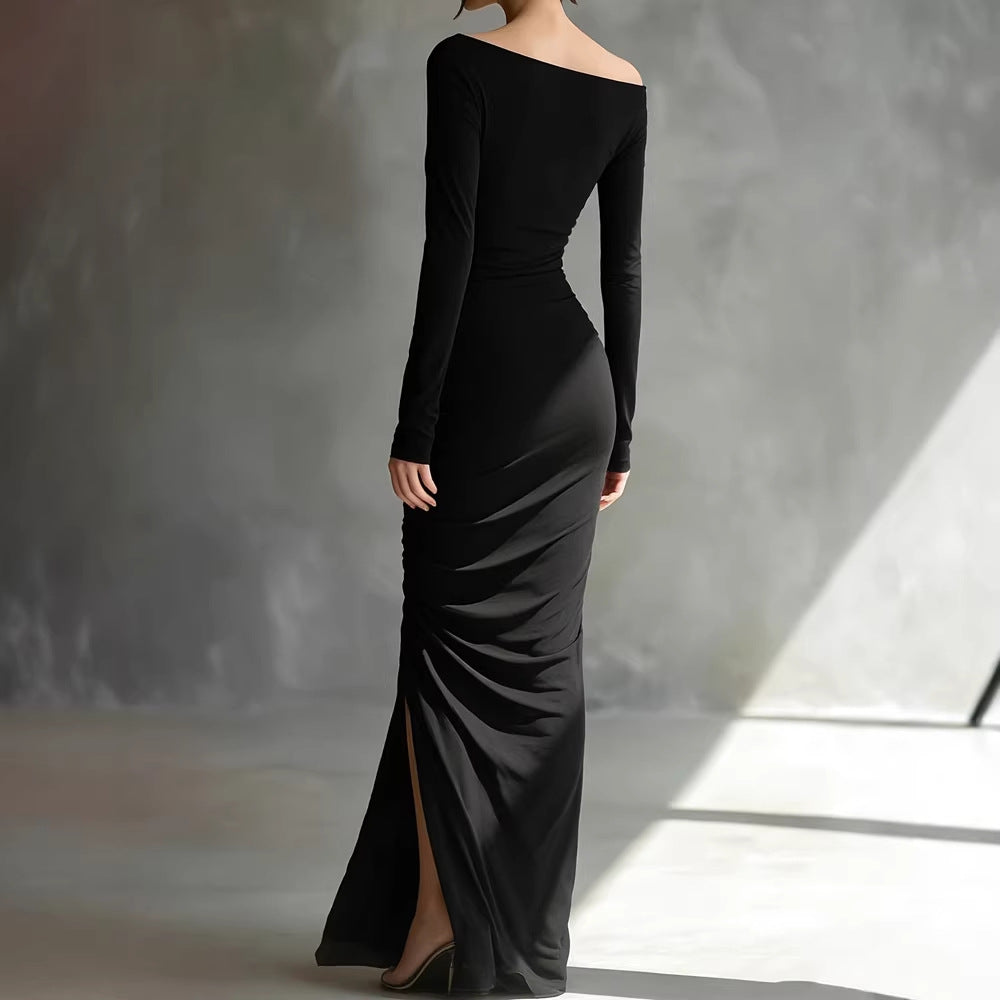Damen Maxikleid mit Wasserfallausschnitt – Wickeloptik Figurbetonte Silhouette
