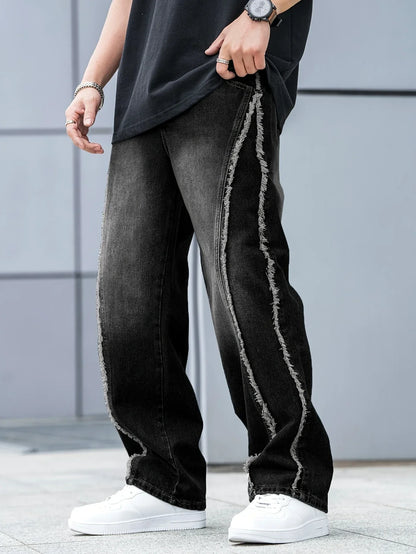 Herren-Jeans mit lockerem Schnitt und rohen Kanten