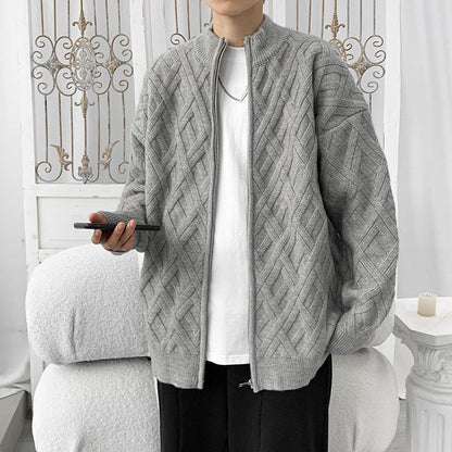 Herren Winter Strickjacke Stehkragen Zopfmuster Langarm – Woll-Mischung