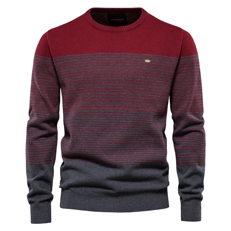 Herren Pullover Rundhals Langarm Kontrastfarben Schmale Passform – Baumwoll-Mischung