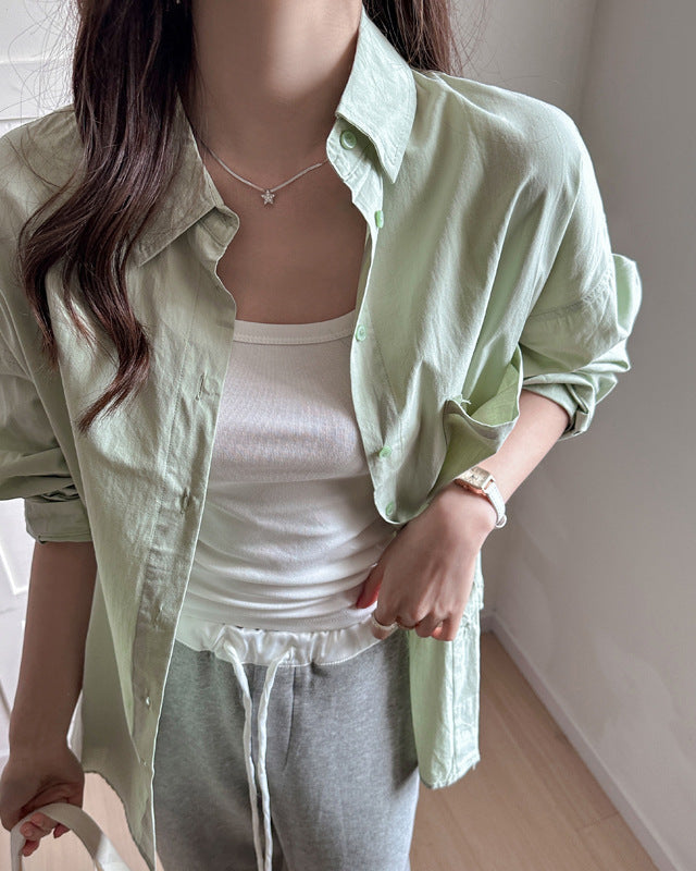 Women's Long-Sleeve Shirt in Solid Color with Loose Fit and Extended Size Options