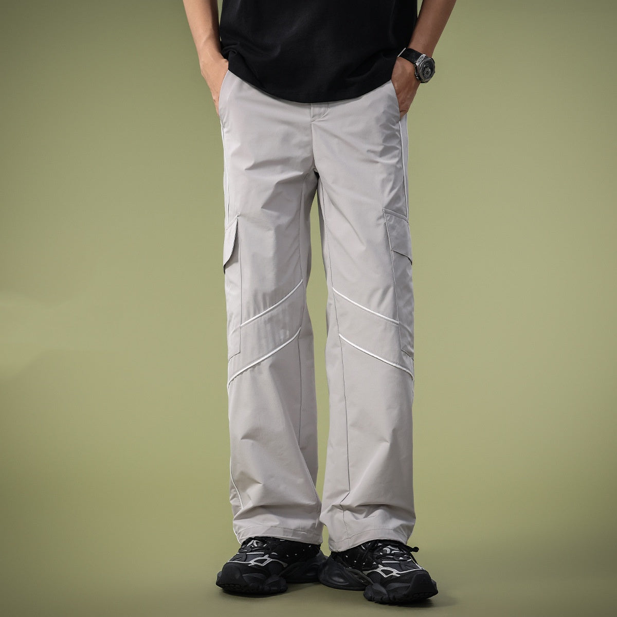 Gerade Geschnittene, Lockere Herren-Cargohose Mit Mehreren Taschen
