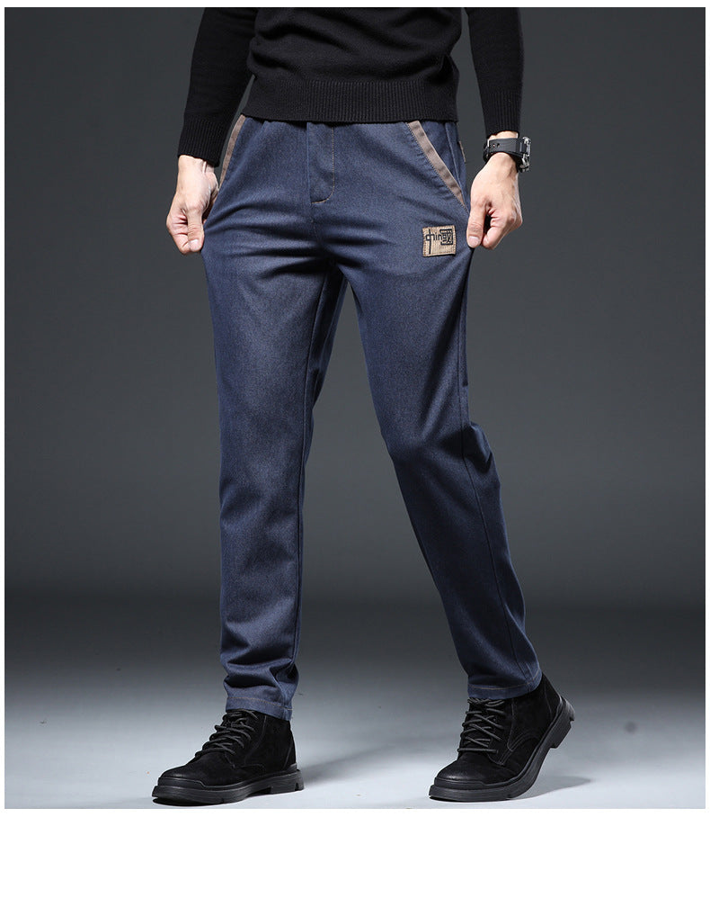 Herren Frühlingshose Mit Stickerei, Schmal Geschnitten, Gerader Schnitt, Hoher Bund, Stretch-Design
