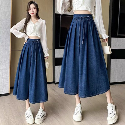 Damen-Midirock mit hohem Bund und Falten in A-Linie – Eleganter Stil