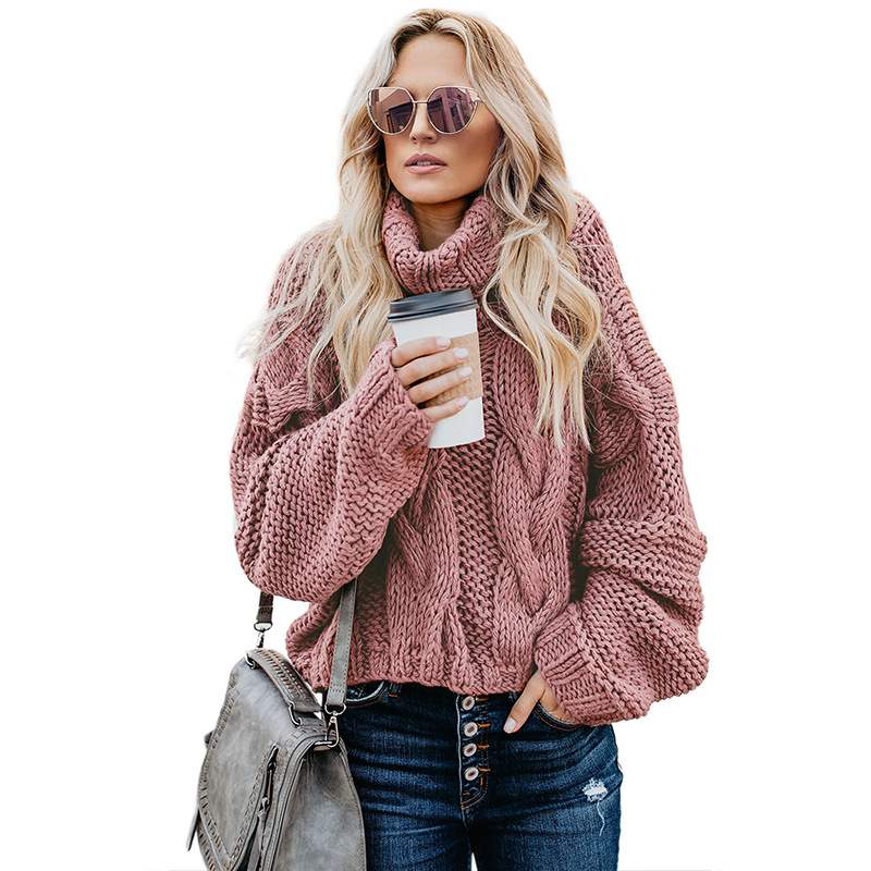 Women's Winter High-Neck Sweater Solid Color Long Sleeve
