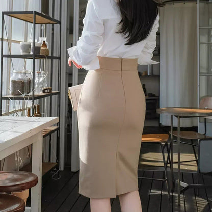 Women's High Waist Mid-Length Office Skirt with Zipper