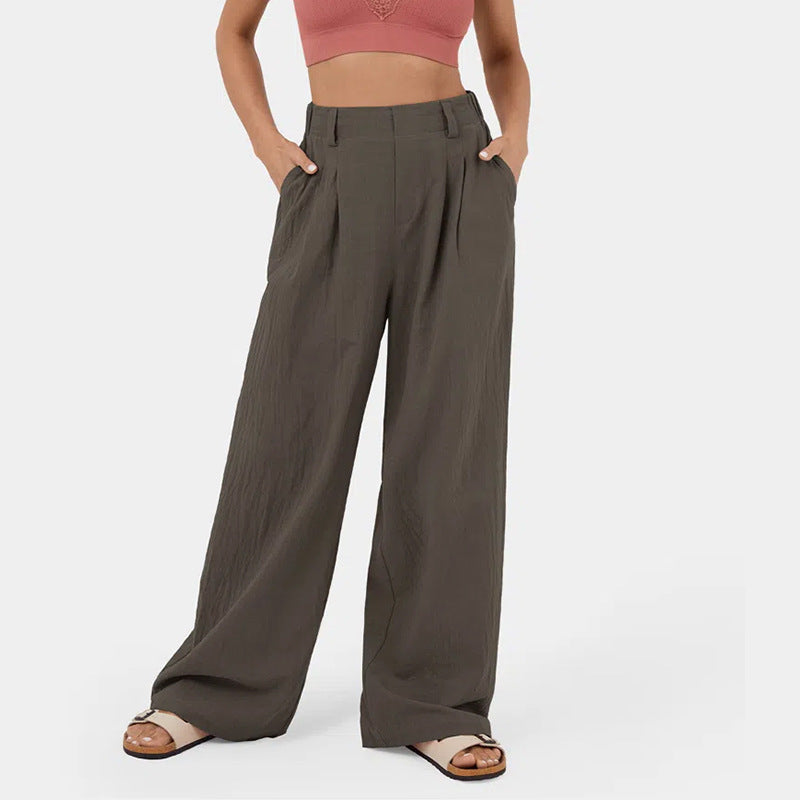 Women's pants with high waist, wide leg, and side pockets – Classic style