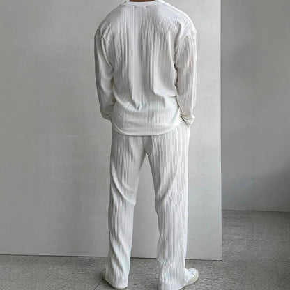 Men's Long-Sleeve Shirt and Pants, Two-Piece Suit, Solid Color, Lightweight, Multicolored